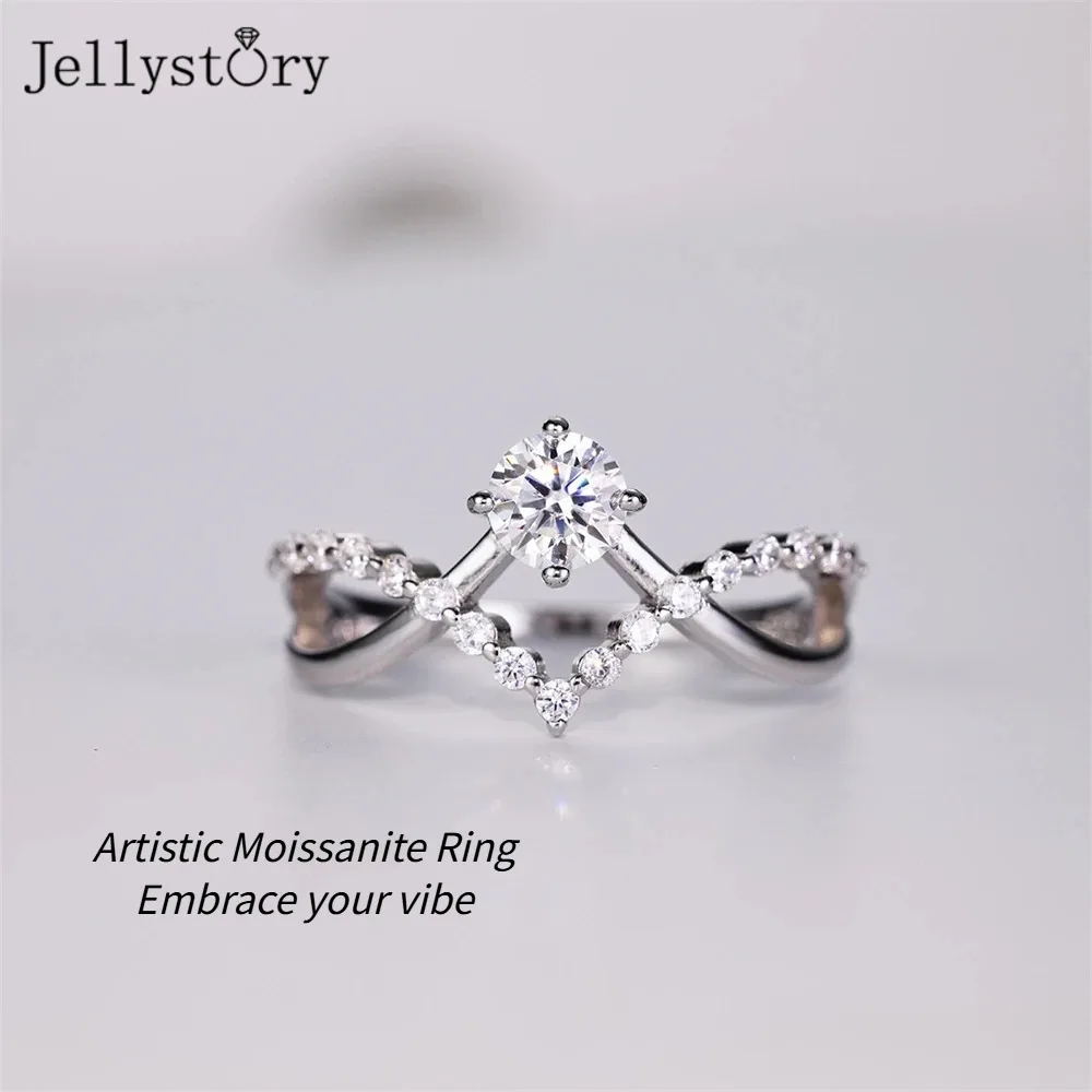 

JellyStory Минималистское геометрическое кольцо из стерлингового серебра S925, полностью инкрустированное муассанитом, уникальный легкий роскошный ремешок для повседневного ношения
