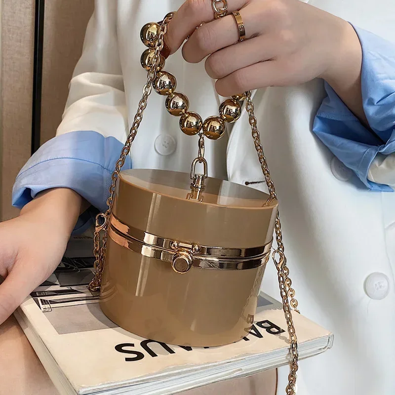 

Fashion Mini Tote Bags Lady Acrylic Box Shoulder Bag Designer Beaded Handle Purses Chain Crossbody Handbag
