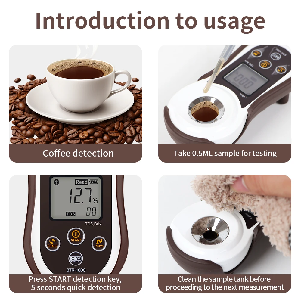 Bluetooth Digital Coffee Refractometer 0-26% Brix Sugar Meter TDS 0-23% Coffee Concentration Meter Densitometer Measure Tools