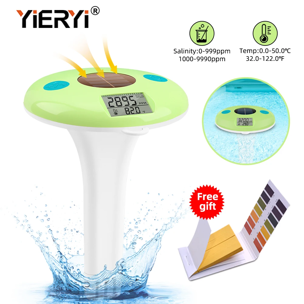 

Solar Pool Salt Tester Floating Pool Salinity Temperature Meter IPX7 Waterproof Solar-Powered for Pools Hot Tubs & Fish Ponds