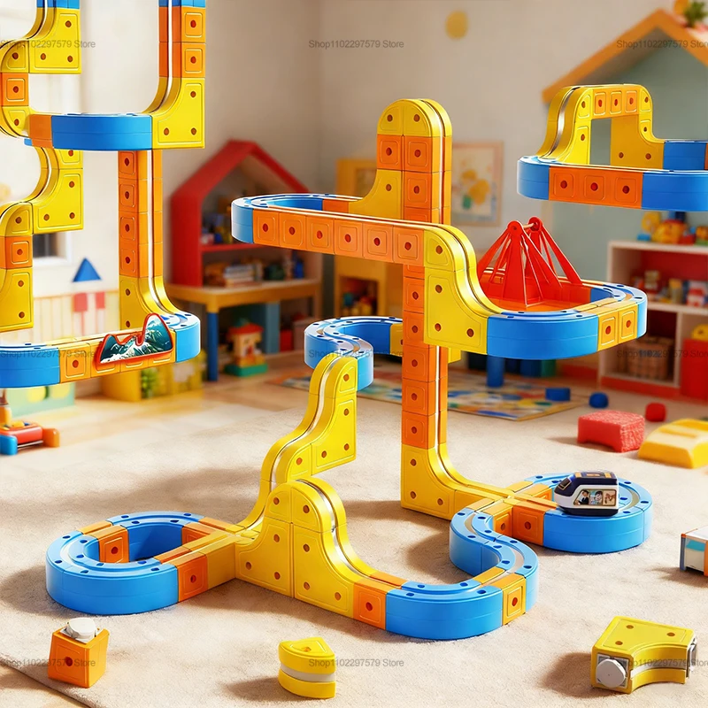 Elektrische Magnetische Bausteine Schienenfahrzeug Kinder-Zauberschienenbahn Labyrinth Lernspielzeug für Kinder Weihnachtsgeschenke