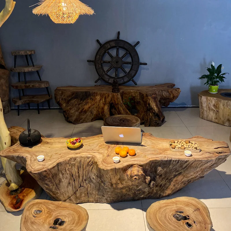 Wabi-sabi wind, log root carving, coffee table, solid wood tatami tea table, Zen tea room, tree root tea table