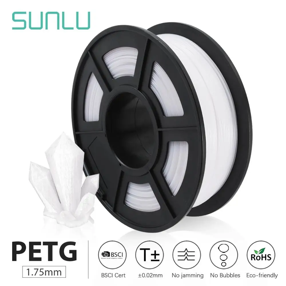 SUNLU-filamento PETG para impresora 3D, Material PETG de alta transparencia y buen brillo, 1KG, 1,75mm ± 0,02mm, 1KG/2,2 libras