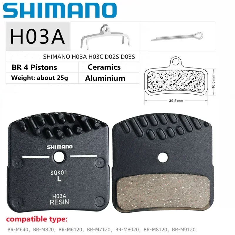 SHIMANO Disc Brake Pads H03A Resin Pads for Saint Zee BR 4 Pistons for M820 M640 M6120 M7120 M8120 M8020 M9120 Resin Pad Brake