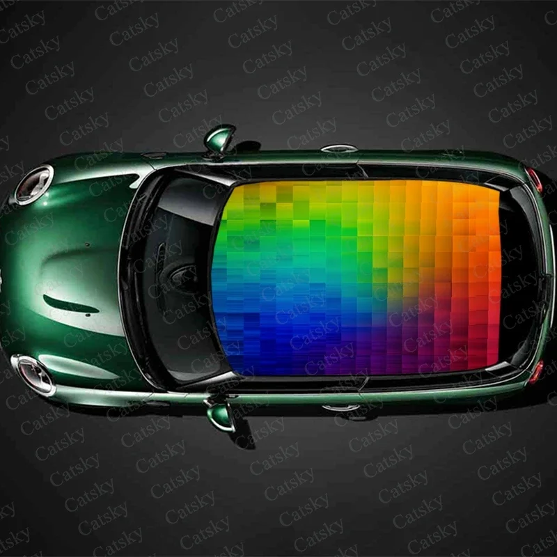 Rainbow Checkered Design Car Roof Sticker Wrap Racing SUV Accessories Packaging Painted PVC Custom Car Graphic Decal