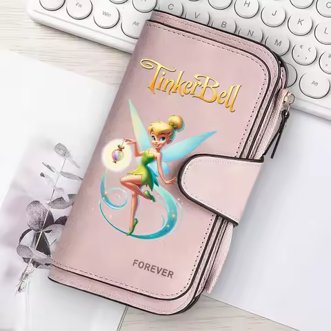 Tinker Bell Women Long Zipper Wallets Buckle Handbags Coin Purse Soft Leather Multi-Card Holder Fashion Large Capacity Bag Gift