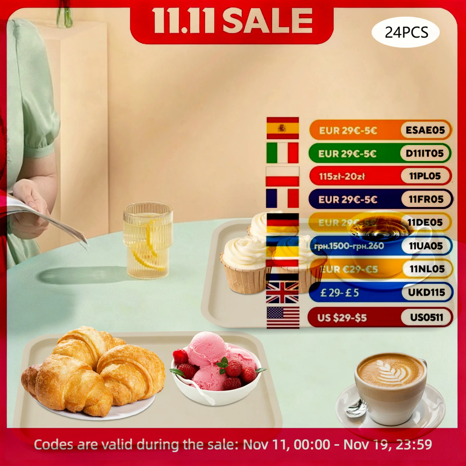 

24 шт. прямоугольный сервировочный поднос-20 ℃ -120 ℃ Fast-Food-Tabletts 36*27 см, чашка для чая цвета хаки, подносы для хранения еды для дома, отелей, ресторанов