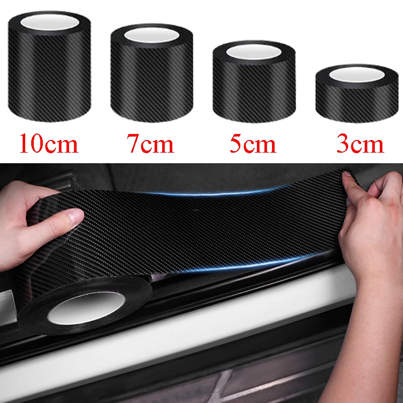 3D Carbon Fiber Car Sticker DIY Paste Protector Strip Auto Door Sill Side Mirror Anti Scratch Tape Waterproof Protect Film 10cm