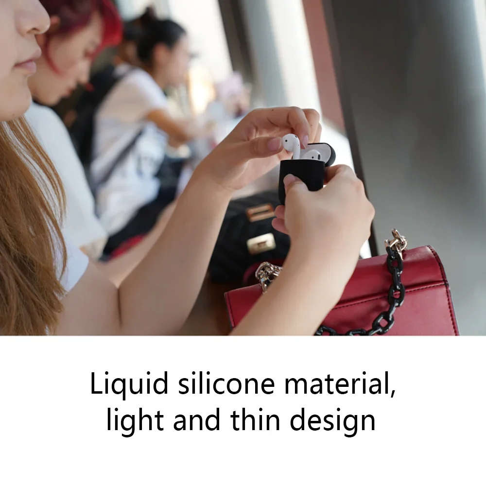 Apple Airpods第1/2世代用シリコンケース,ブラック,Bluetoothワイヤレスヘッドフォン用保護カバー,アンチドロップ