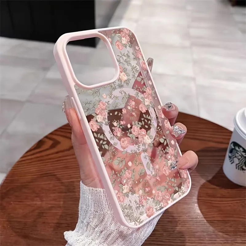 Coque de téléphone magnétique transparente rose motif petite rose pour iPhone 17 16 15 14 13 12 11 Pro XS Max X XR Plus Air Mini 16E 17E, antichoc