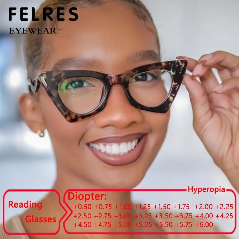 Personality Ladies Reading Glasses Blue Light Filter Triangle Cat Eye White Black Eyeglasses Frame Optical Presbyopia Eyewear