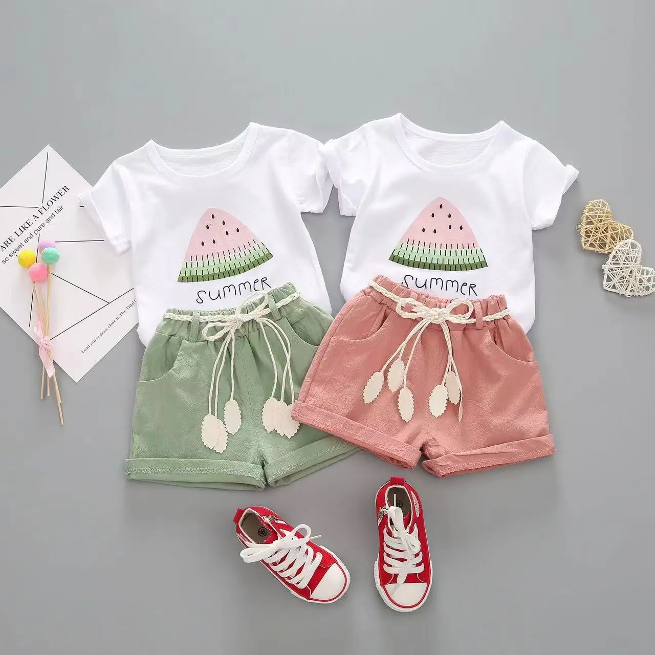 

2024New Summer Girls Clothing Set 2pcs Tracksuit Children Cotton Suit kids Cartoon Outfits Short Sleeve Baby Girls Clothes Sets