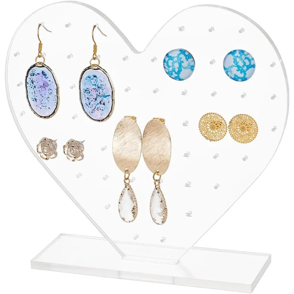 56 Holes Acrylic Heart Earring Stand Clear Dangle Earring Display Showcase Jewelry Organizer Rack for Selling making kit
