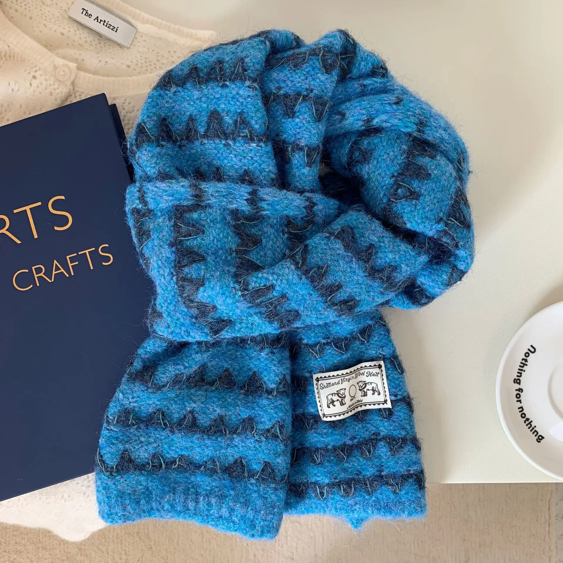 

Полосатый шарф женский вязаный двухцветный шарф осень-зима