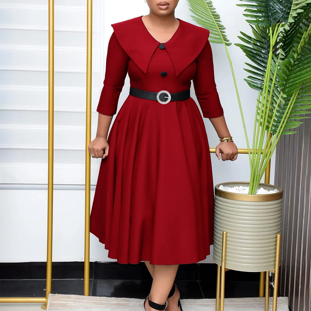 Cross-border Spring And Summer New Solid Color European And American Temperament Elegant Fashion Aline Skirt Female African Dres