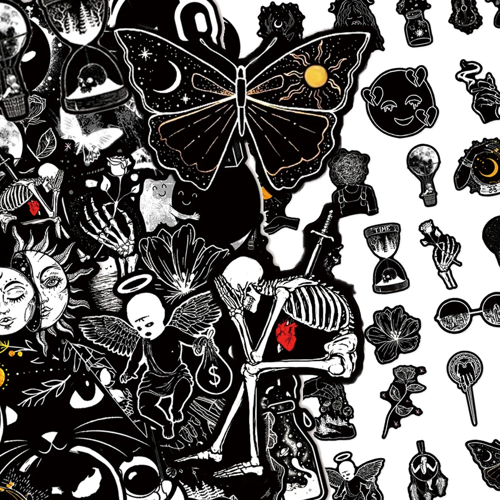 

10/30/50pcs Horror Gothic Skull Stickers Black White Art Graffiti Sticker Skateboard Laptop Car Bike Notebook Phone Decal Pack