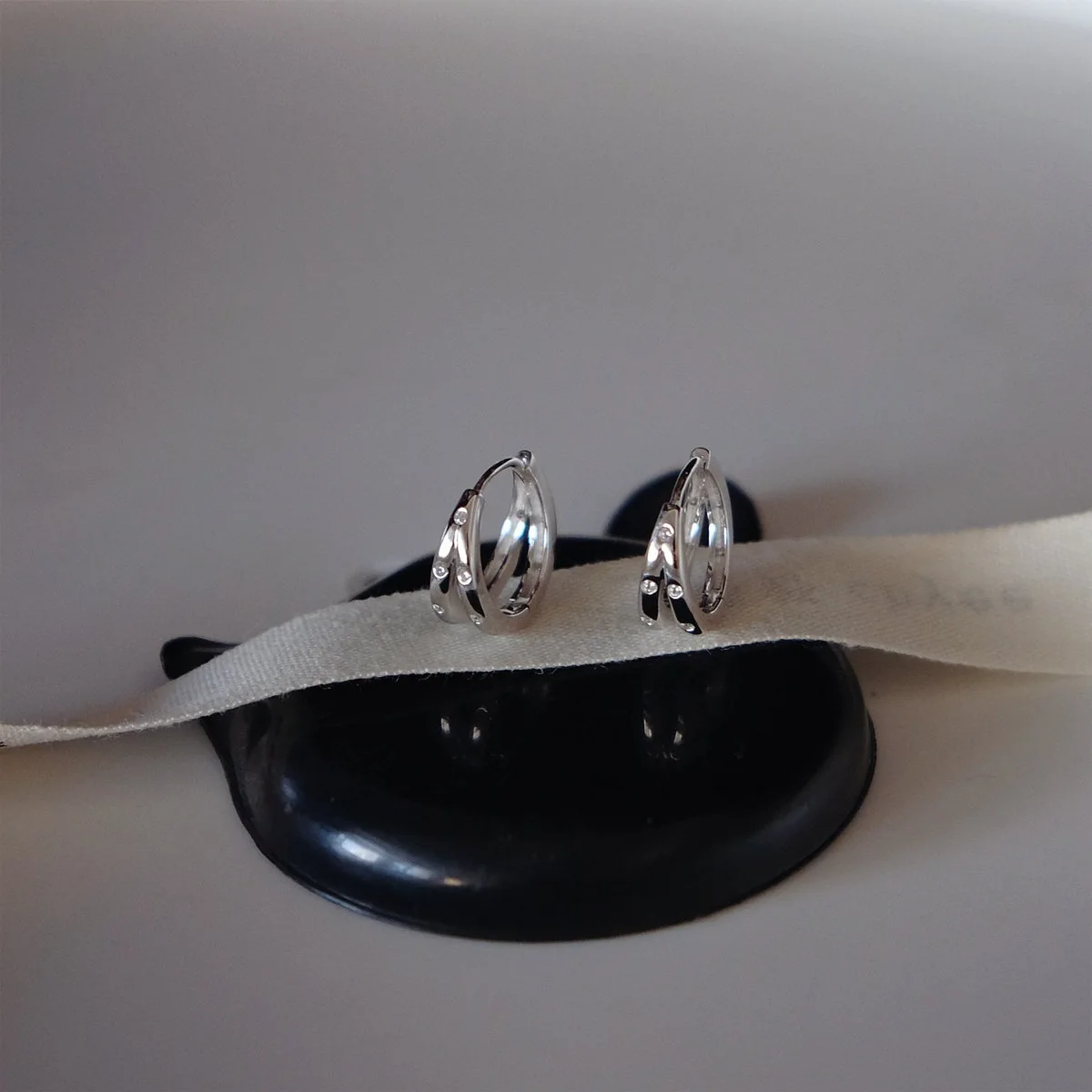 925 Sterling Silver 18K Gold Plated Double Layer Inlaid Zircon Minimalist Small Hoop Earring Fine Jewelry for Women Gift