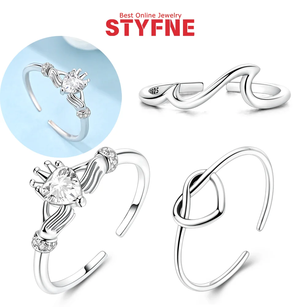 

Rings 925 Silver Shiny Zircon Love Crown Love Knot Rope Original Opening Rings Foe Women Party Birthday Wedding Jewelry Gifts