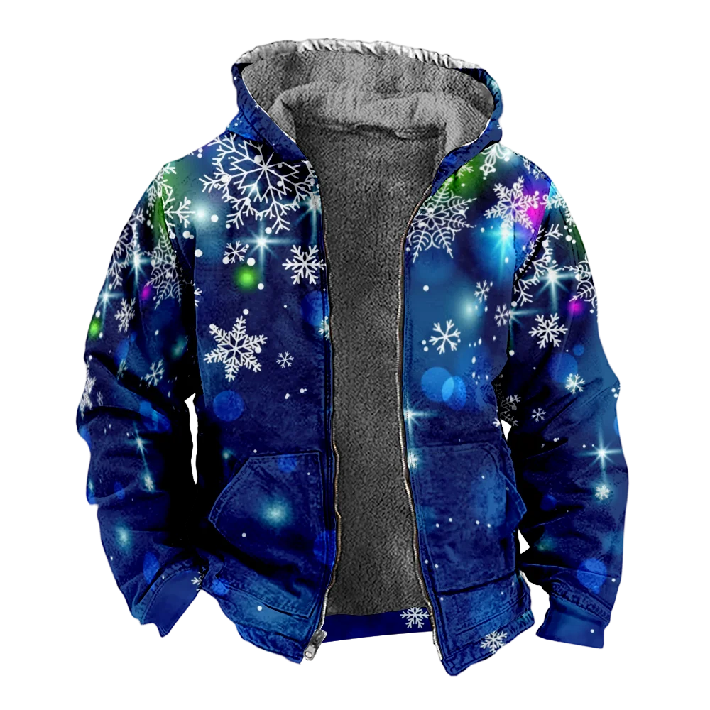 Men's Winter Jackets Coats,retro geometric snowflake Pattern Cotton Clothes Overcoat Moisture-absorbing Minimalist