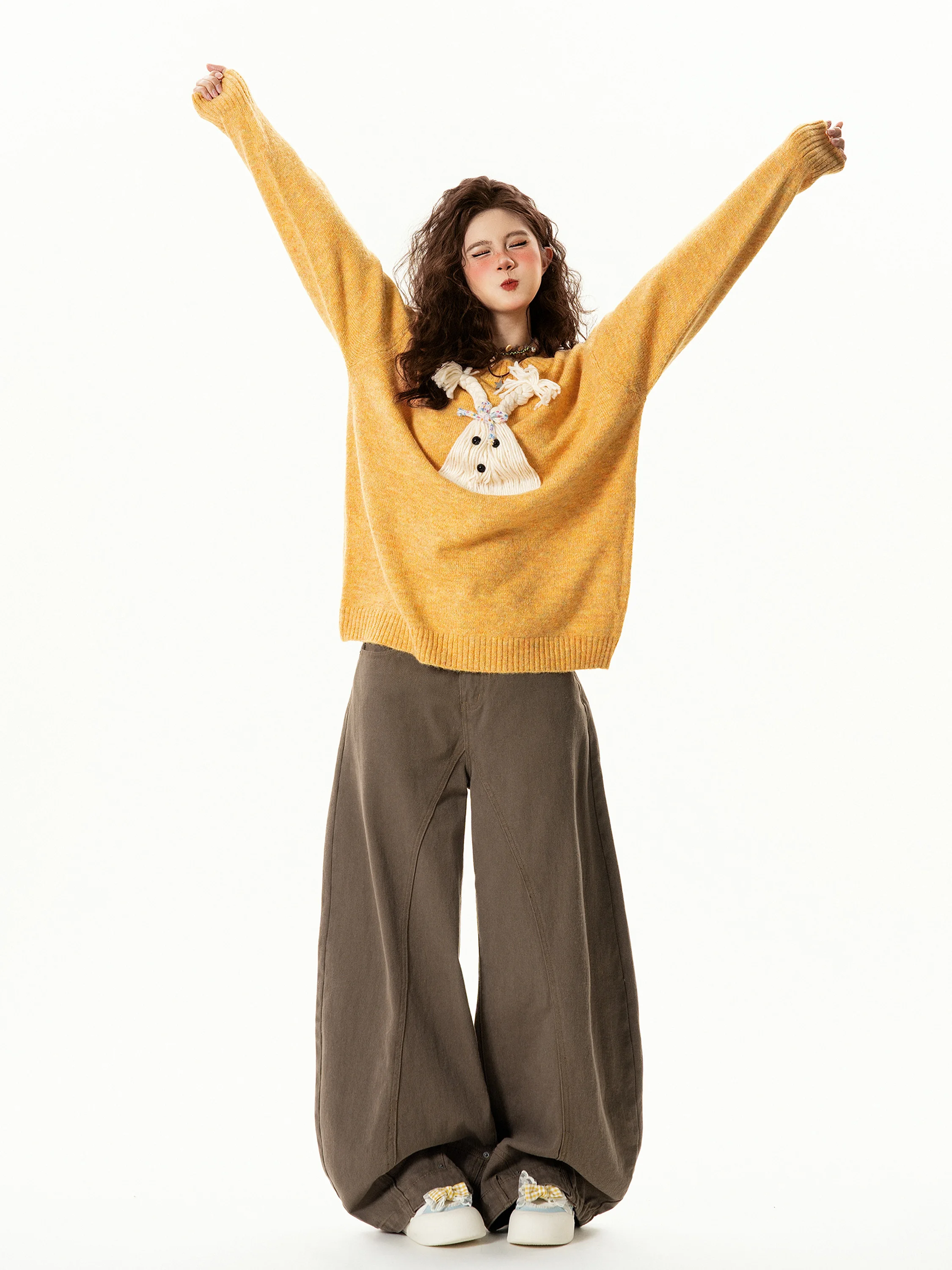 

Ретро американский дизайн, круглый свитер для собак Ne, женский свободный ленивый вязаный свитер, осень-зима, теплый модный универсальный свитер