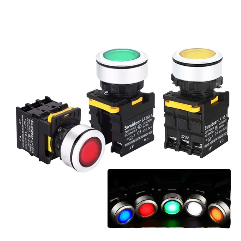 5pcs / IP65 self-locking NP2 series start stop button metal head 22 aperture red green