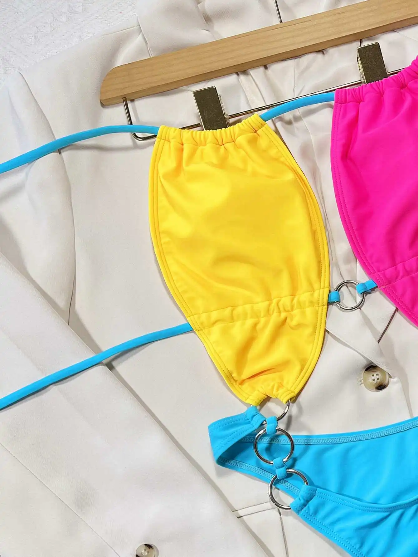 New Fashion Women's Sexy Bright Color One Piece Swimsuit Stylish Hollow Out String Swimwear Hot Summer Eye-Catching Beachwear image 4