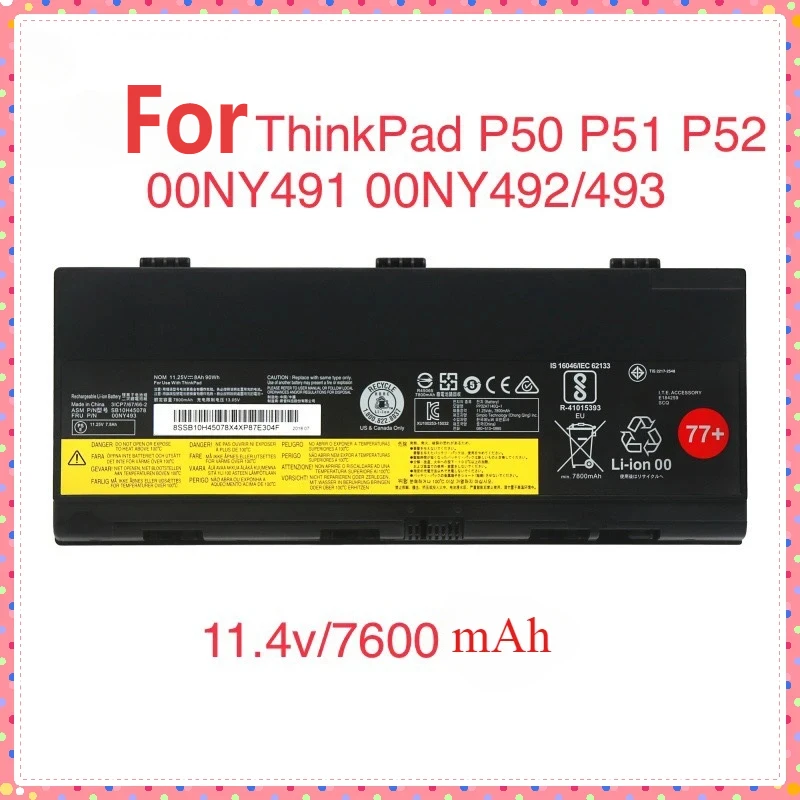 

High Quality Laptop Batteries for Lenovo ThinkPad P50 P51 P52 00NY491 00NY492/493 11.4V 7600mAh Laptop Parts & Accessories