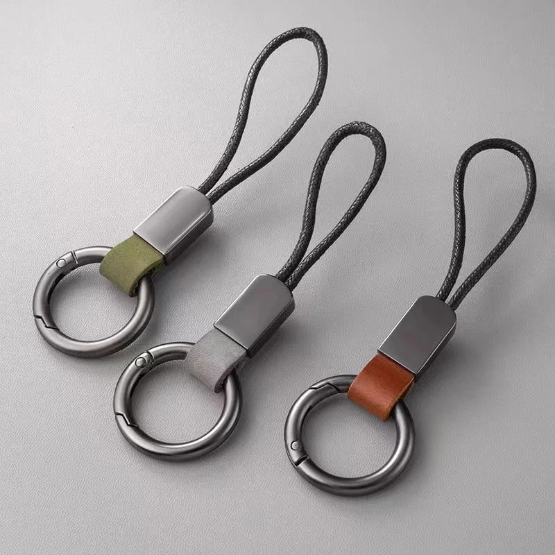 Echtes Leder Schlüsselanhänger für Männer Frauen Auto Schlüsselanhänger Lanyard Baumwolle Seil Riemen Metall Schlüsselanhänger Geschenk trendiger Schlüsselhalter