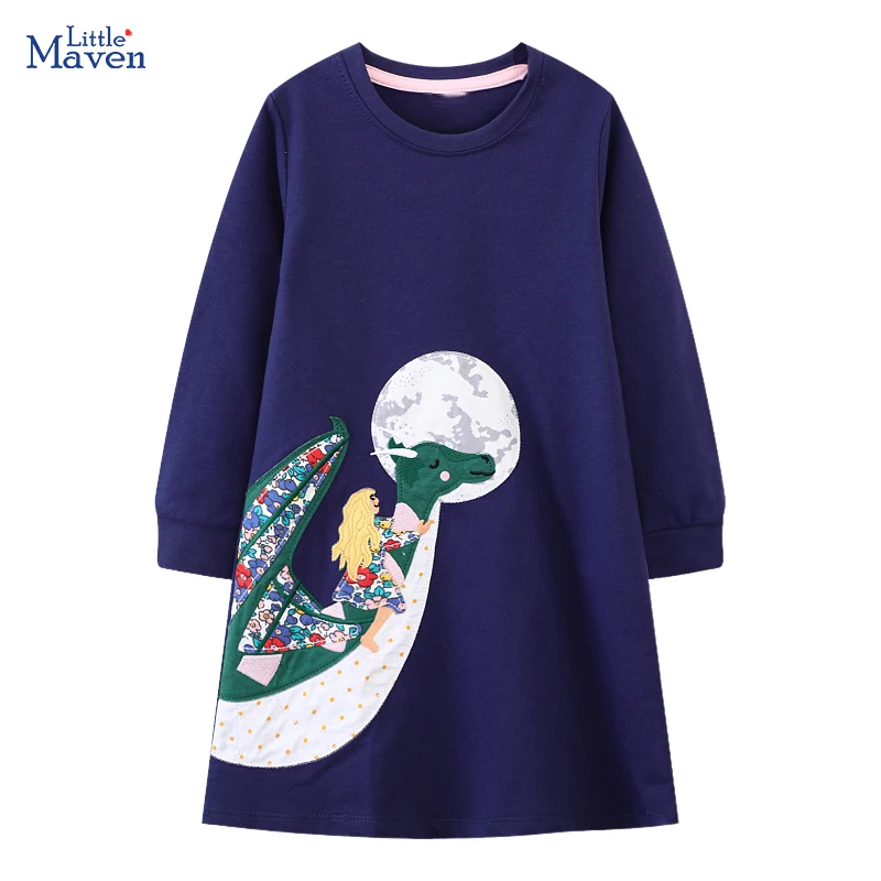 

Little maven Spring Autumn Kids Clothes Baby Girls Cartoon Galaxy Dinosaur Princess Dresses Casual Children Clothes Girls Dress