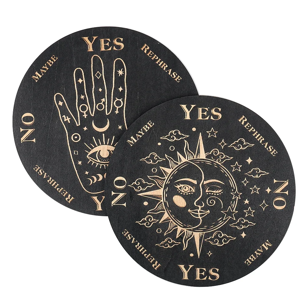 

Wooden Divination Pendulum Board Star Sun Moon Pattern Decorative Display Board for Meditation Tabletop Games Home Decor