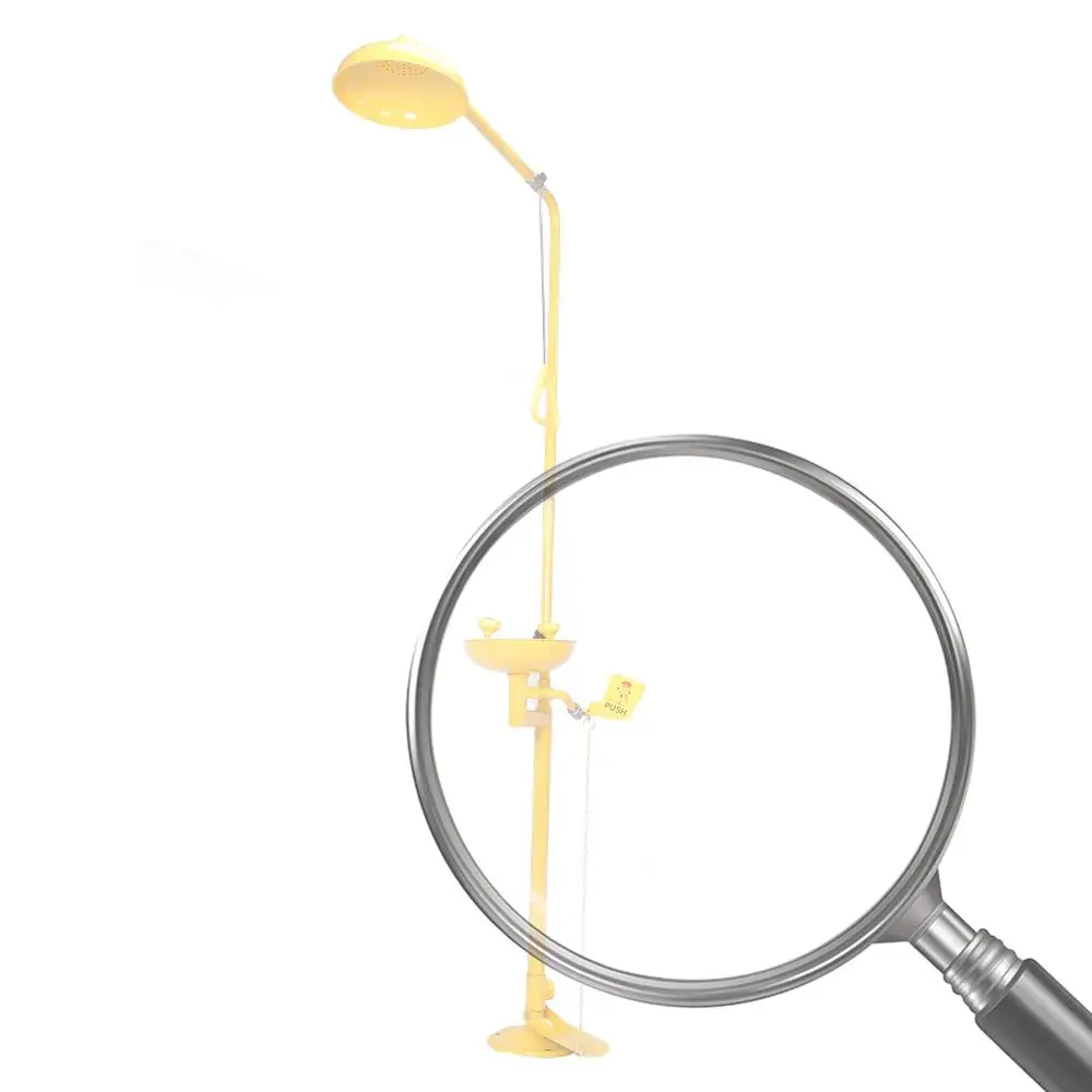 غسالة العين العمودية من الفولاذ المقاوم للصدأ 304 مع دش آمن وغسالة العين مع محطة غسيل العين للإسعافات الأولية بطبقة ABS