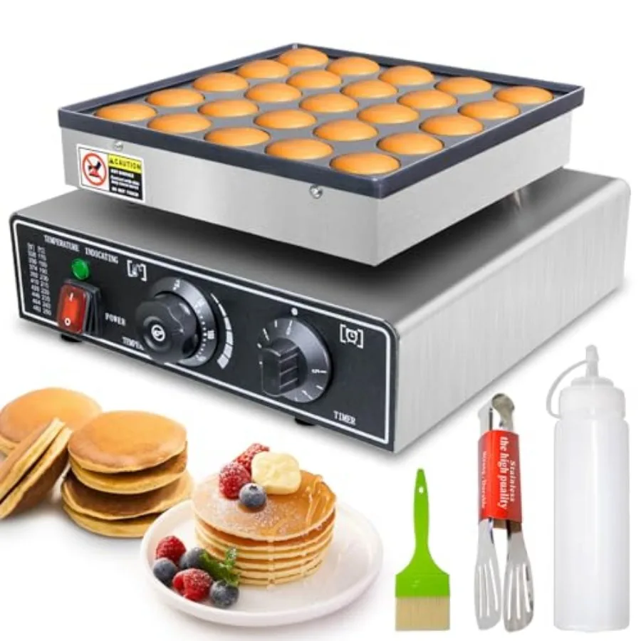 

Mini Pancake Maker 25pcs Dutch Pancake Baker Maker Commercial Poffertjes Electric Dorayaki Maker Stainless Steel Temp and Time