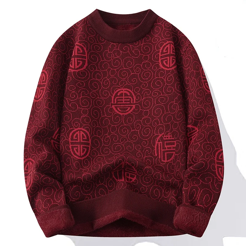 

Утепленный осенне-зимний мужской повседневный вязаный свитер-поло из норки, красный, с защитой от загрязнений, модный, для прогулок