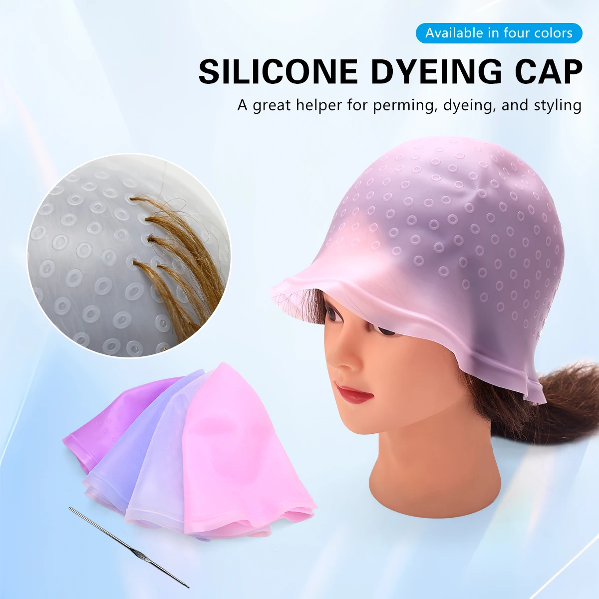 

Silicone Hair Coloring Cap Hook Needle Set Professional Color Dye Highlighting Reusable Tools Frosting Dyeing Salon Beauty