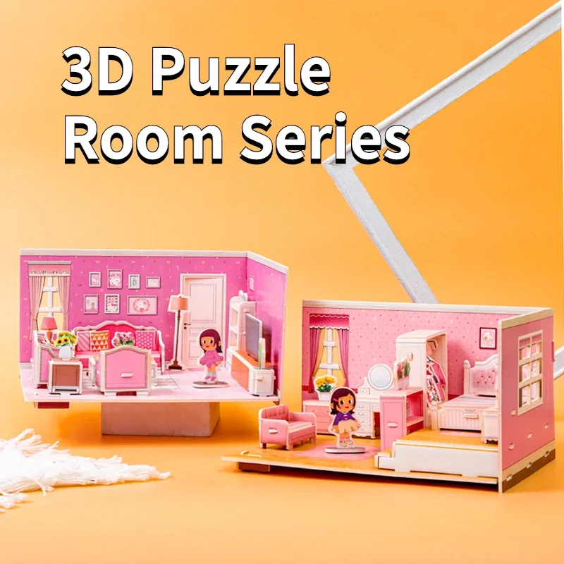 Paper 3D Jigsaw Puzzle Handmade Bedroom Livingroom Kitchen Bathroom Kindergarten Small Gift Learning Children Educational Toys