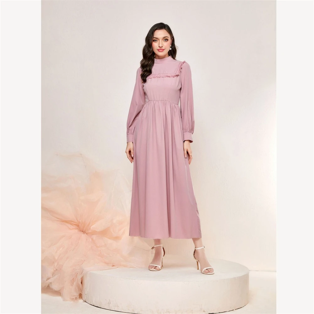 

Elegant Women Muslim Maxi Dress Fashion Long Sleeve Beading Ruffle Sundress Party Eid Mubarak Ramadan Turkey Abaya Long Vestidos