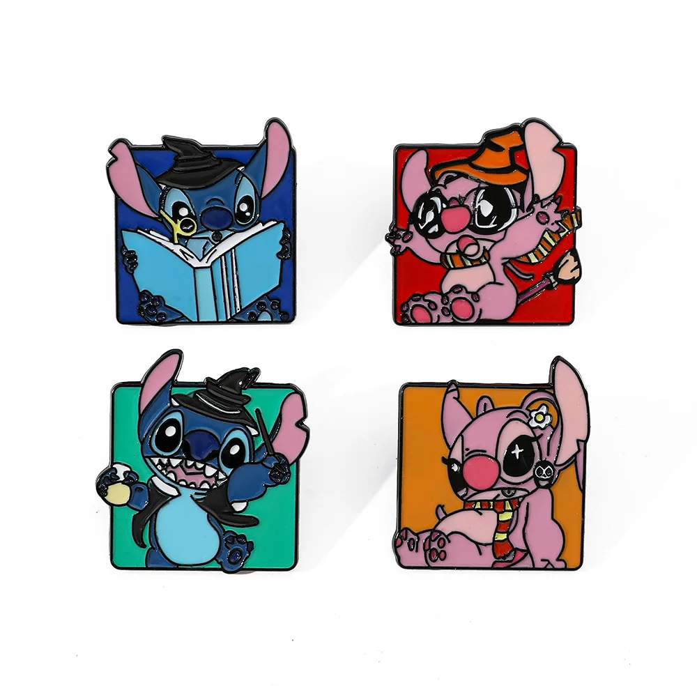 4 Pcs/set Disney Lio&Stitch Fashion Jewelry Pins Backpacks Lapel Enamel Pins Stitch Brooches Woman Bags Badge Friend Kids Gifts