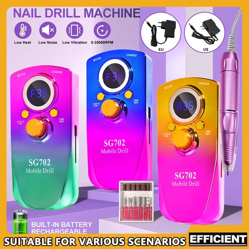 

Rechargeable Electric Nail Drill Machine USB Connect Low Noise Manicure Sander with Drill Set Nail Polish Remover Personal Use
