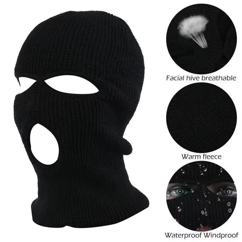 2024 New Full Face Cover Ski Mask Hat 3 Holes Balaclava Army Tactical CS Windproof Knit Beanies Bonnet Winter Warm Unisex Caps