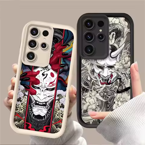 Japan Samurai Oni Mask Art Case For Samsung Galaxy S25 S24 S23 Ultra S22 S21 Plus FE A56 A36 A26 A16 A06 A15 A25 A35 A55 5G Etui