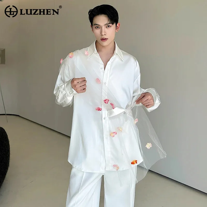 

LUZHEN Three-dimensional Patchwork Long Sleeve Shirts Men's Elegant High Quality 2025 New Loose Fashion Handsome Clothes JY3616