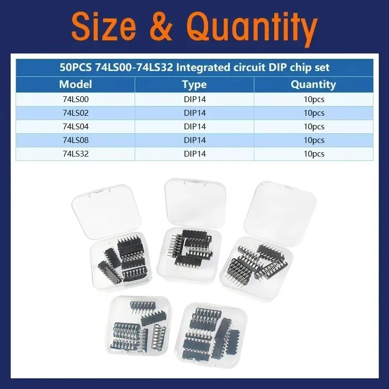 50 قطعة DIP-14 المنطق IC عدة 74HC00 74HC02 74HC04 74HC08 74HC32 74LS00 74LS02 74LS04 74LS08 74LS32 74HC /74LS سلسلة IC رقاقة أطقم