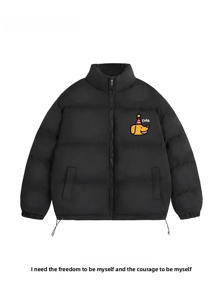 

Корейская утепленная хлопковая куртка с мультяшным принтом собаки, женская зимняя теплая ветрозащитная куртка, уличная одежда в стиле хип-хоп, свободный крой