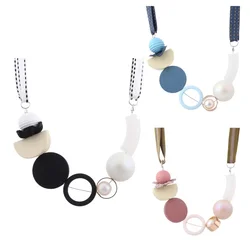Geometric Circle Wooden Round Sweater Chain Necklaces Imitation Pearls Necklace for Woman Girl Jewelry