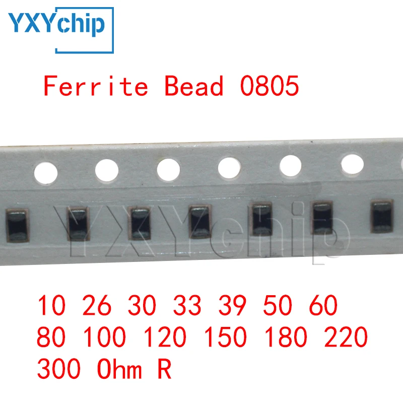 Smd alta freqüência ferrite grânulo, 0805, 10, 26, 30, 33, 39, 50, 60, 80, 100, 120, 150, 180, 220, 300 ohms R alta corrente, 100 PCes