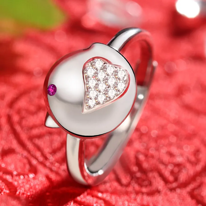 S925 Sterling Silver Ring, Ring Female Live Love Chicken Open Ring, Chicken Jewelry