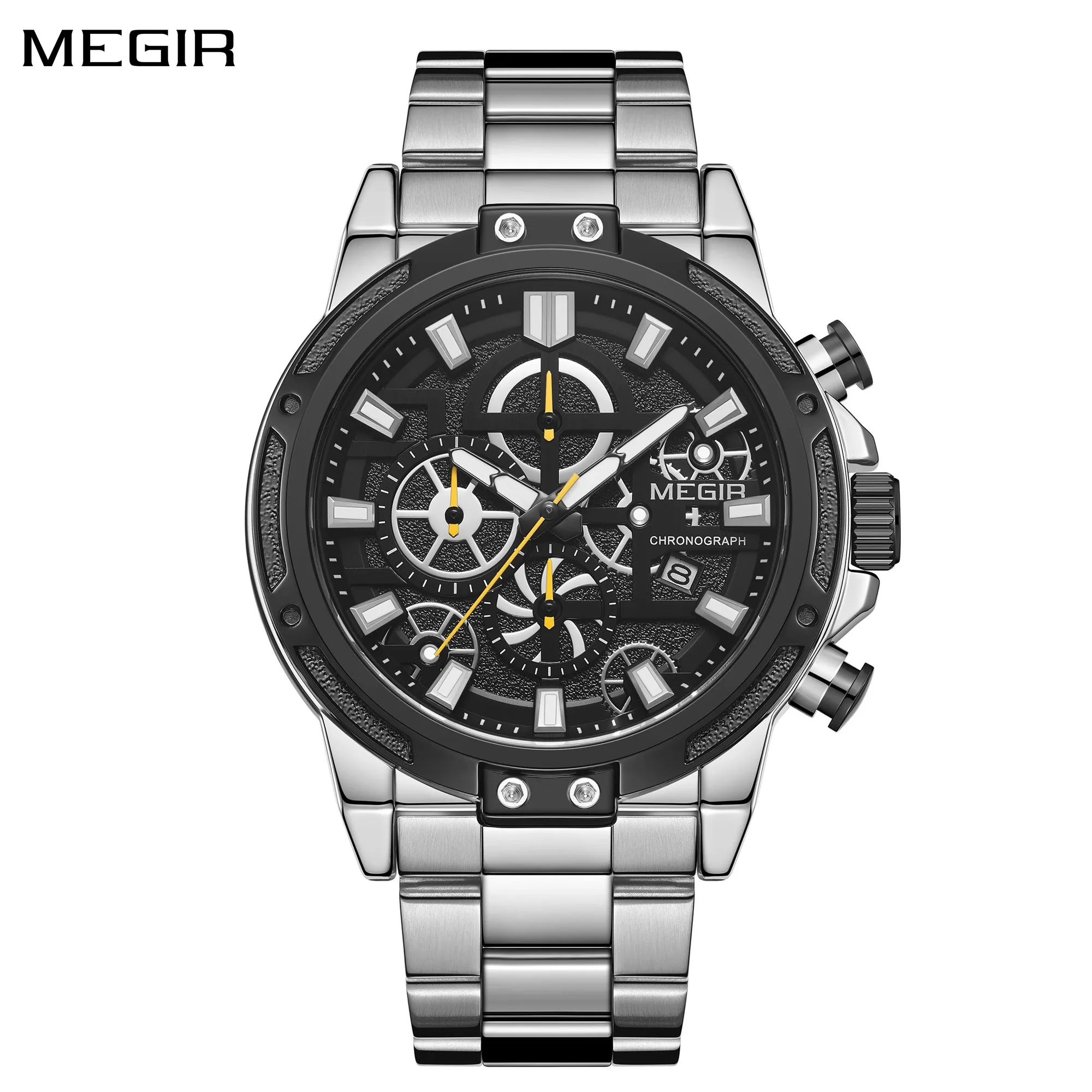 MEGIR Stainless Steel Band Business Watch Fashion Sport Chronograph Clock Waterproof Luminous Men\'s Wristwatches Montre Homme