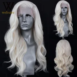 Websterwigs-Peluca de encaje frontal de Color rubio para mujer, pelucas de encaje sintético, parte lateral, peluca larga ondulada