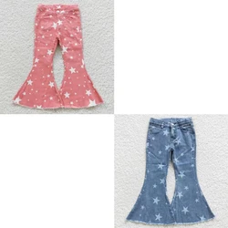 Wholesale Western Baby Girl Stars Clothing Denim Bell Bottom Pants Kid Boutique Children July 4th Toddler Flared Jeans