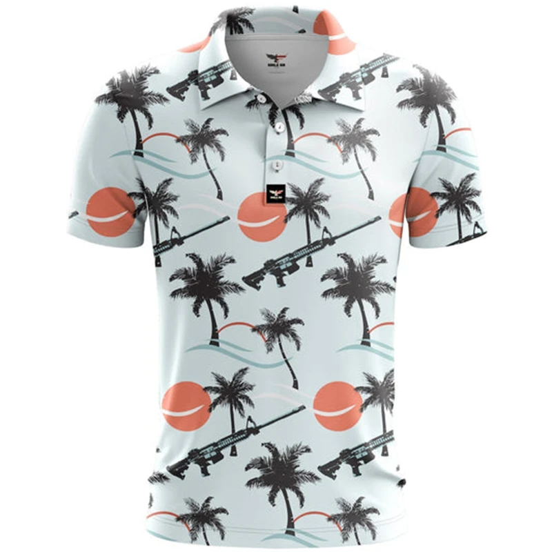 Palm Tree Men\'s Resort 3D Print Polo Shirt Man Hawaiian Vacation Beach Pique Shirt Short Sleeve Summer Funny Gun Lapel Polo Tees